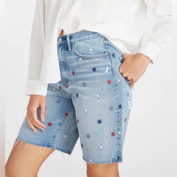 NWT Driftwood x Free People Embroidered Denim Bermudas in Starry Eyed size 29 - Picture 5 of 12